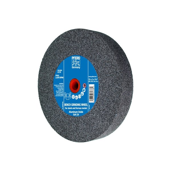 Pferd 12" x 2" Vitrified Bench Wheel - 1-1/2" A.H., Aluminum Oxide, 24 Grit 61778